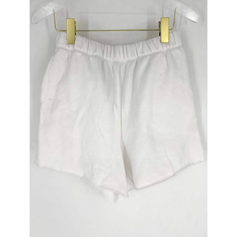 Aerie Womens White Fleece Lounge Shorts Elastic Waist Raw Hem Size Medium